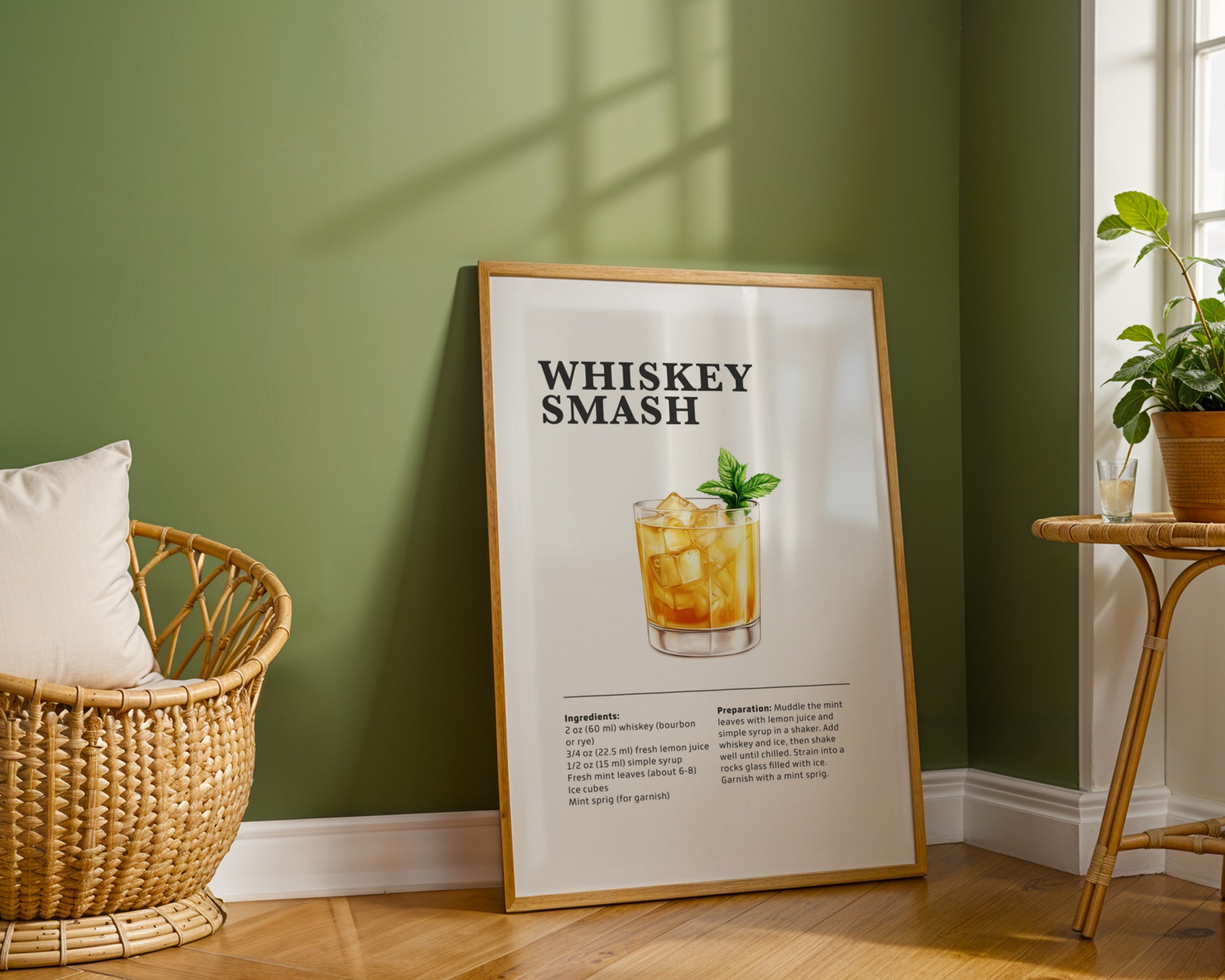 Whiskey Smash Cocktail Recipe Poster - GroovyGrove