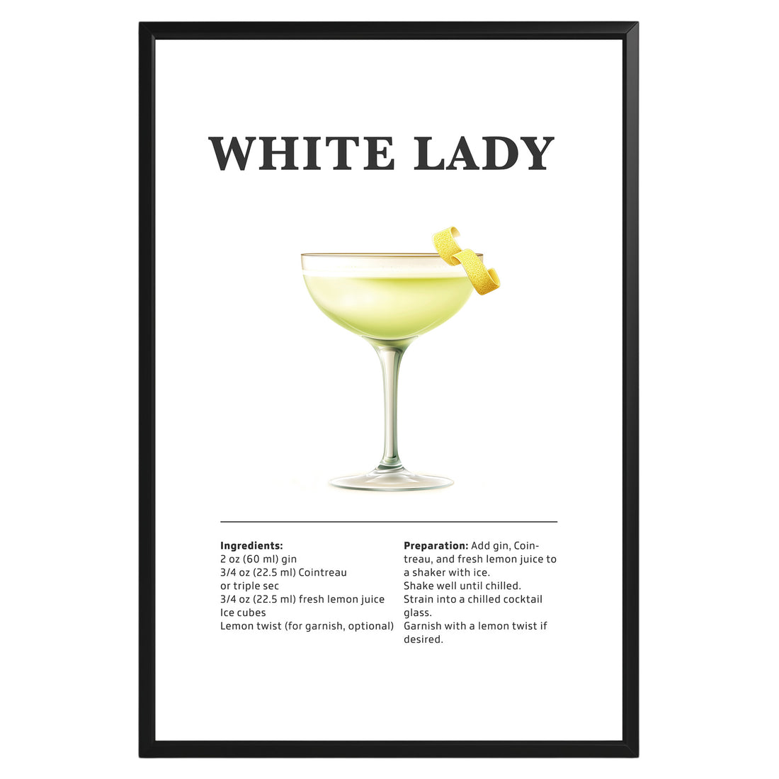 White Lady Cocktail Recipe Poster - GroovyGrove