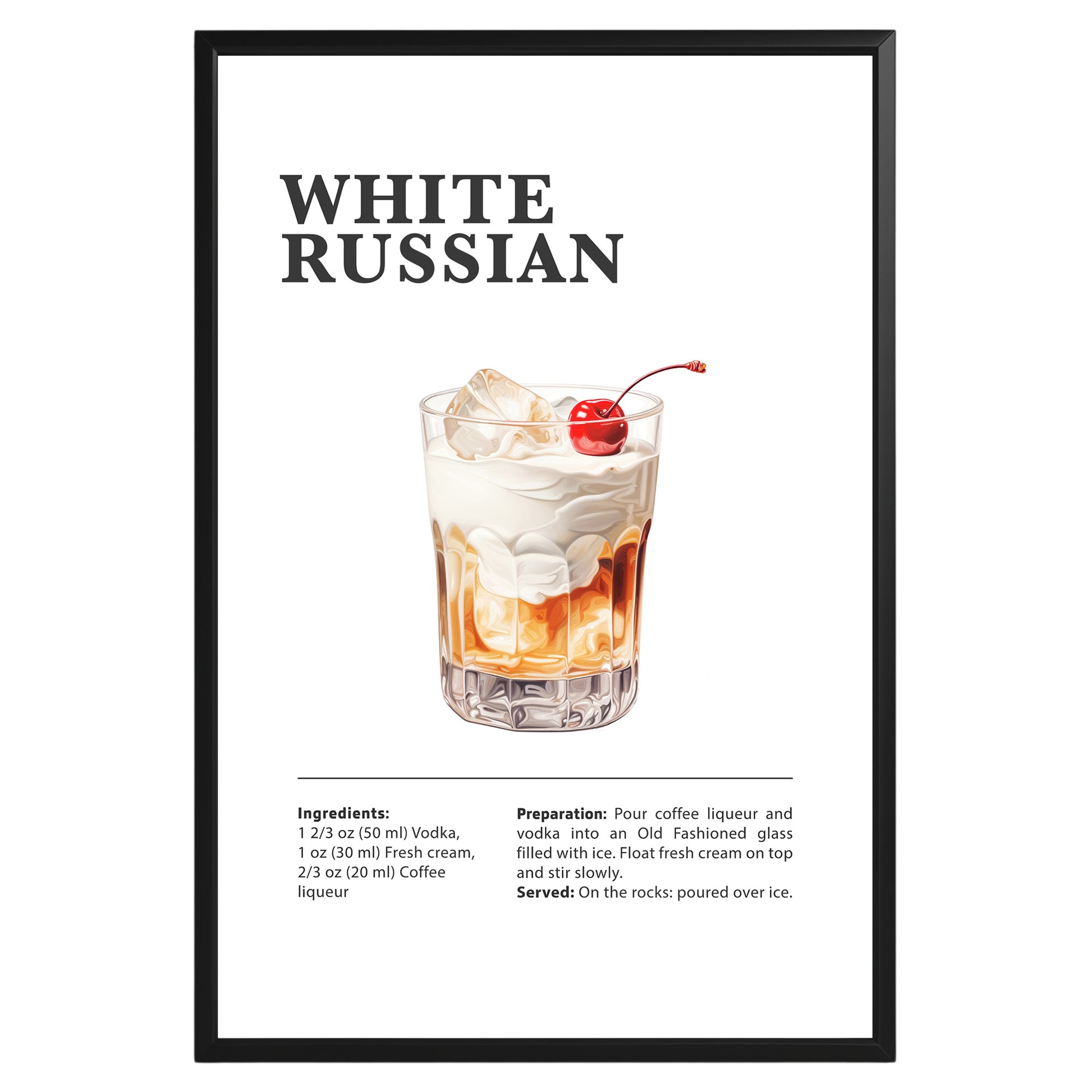 White Russian Cocktail Recipe Poster - GroovyGrove