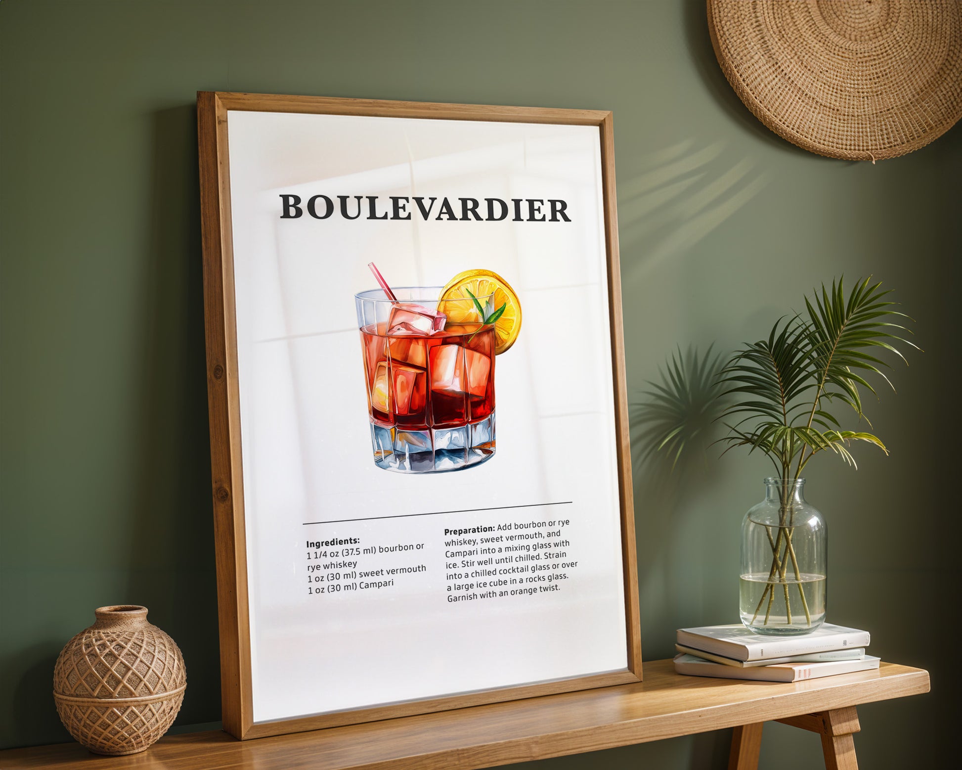 Boulevardier Cocktail Recipe Poster - GroovyGrove