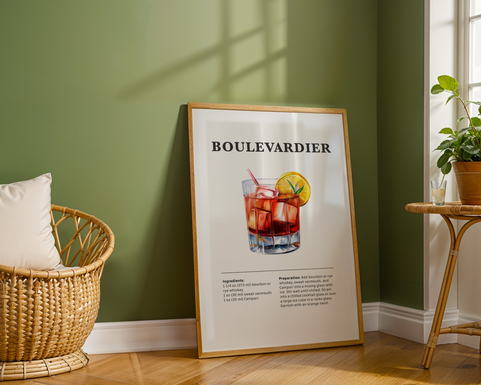 Boulevardier Cocktail Recipe Poster - GroovyGrove