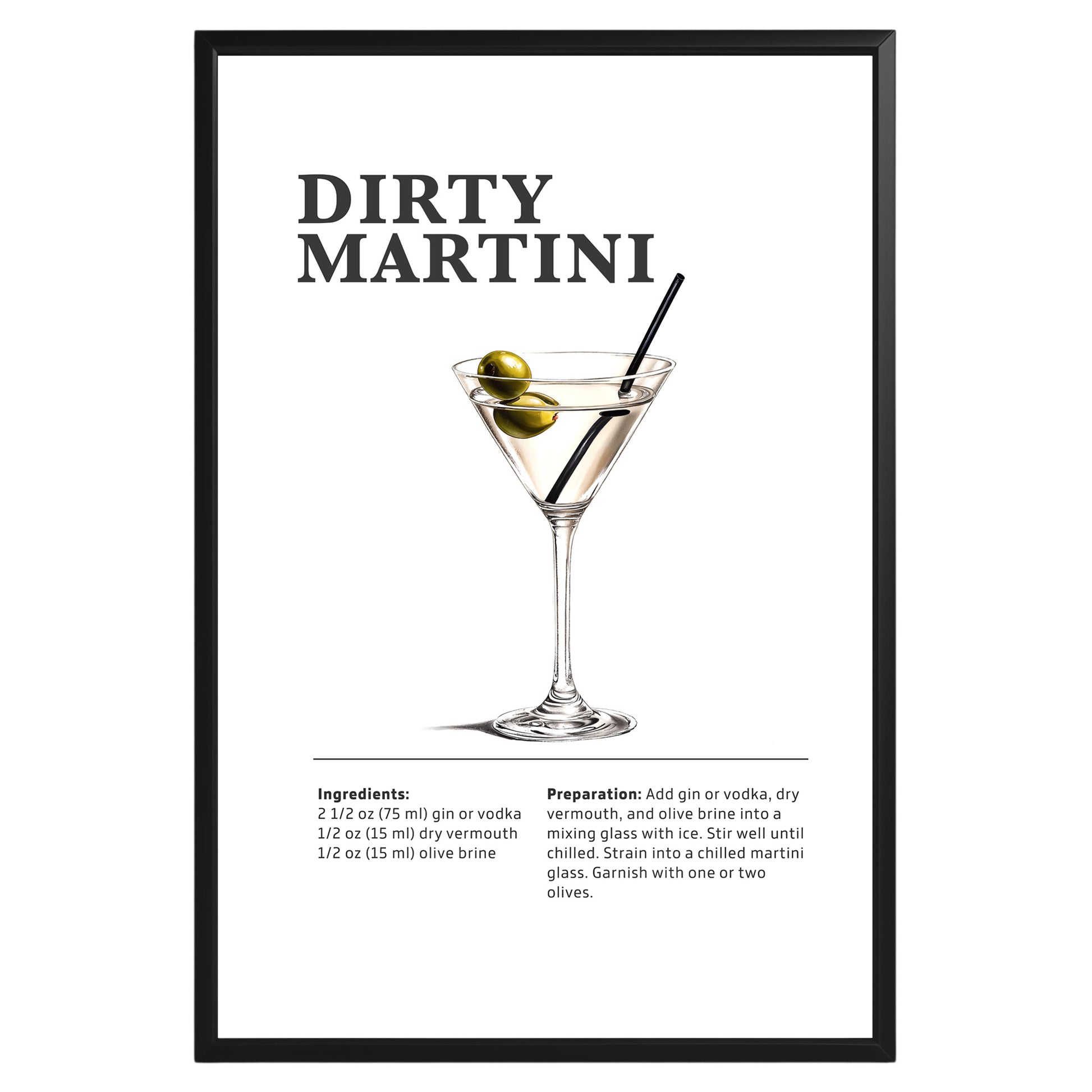 Dirty Martini Cocktail Recipe Poster - GroovyGrove