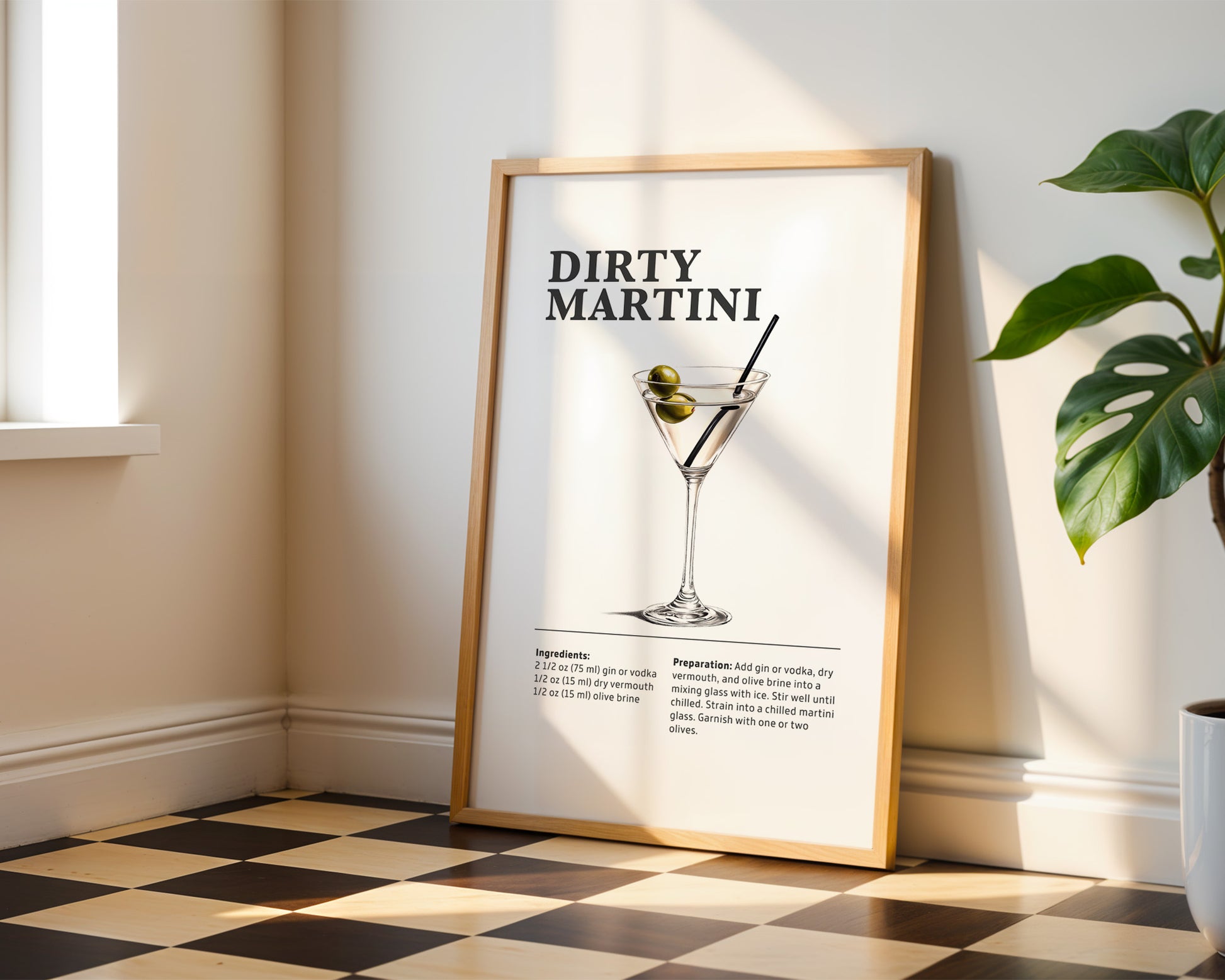 Dirty Martini Cocktail Recipe Poster - GroovyGrove