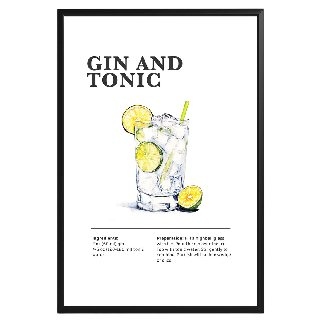 Gin and tonic Cocktail Recipe Poster - GroovyGrove