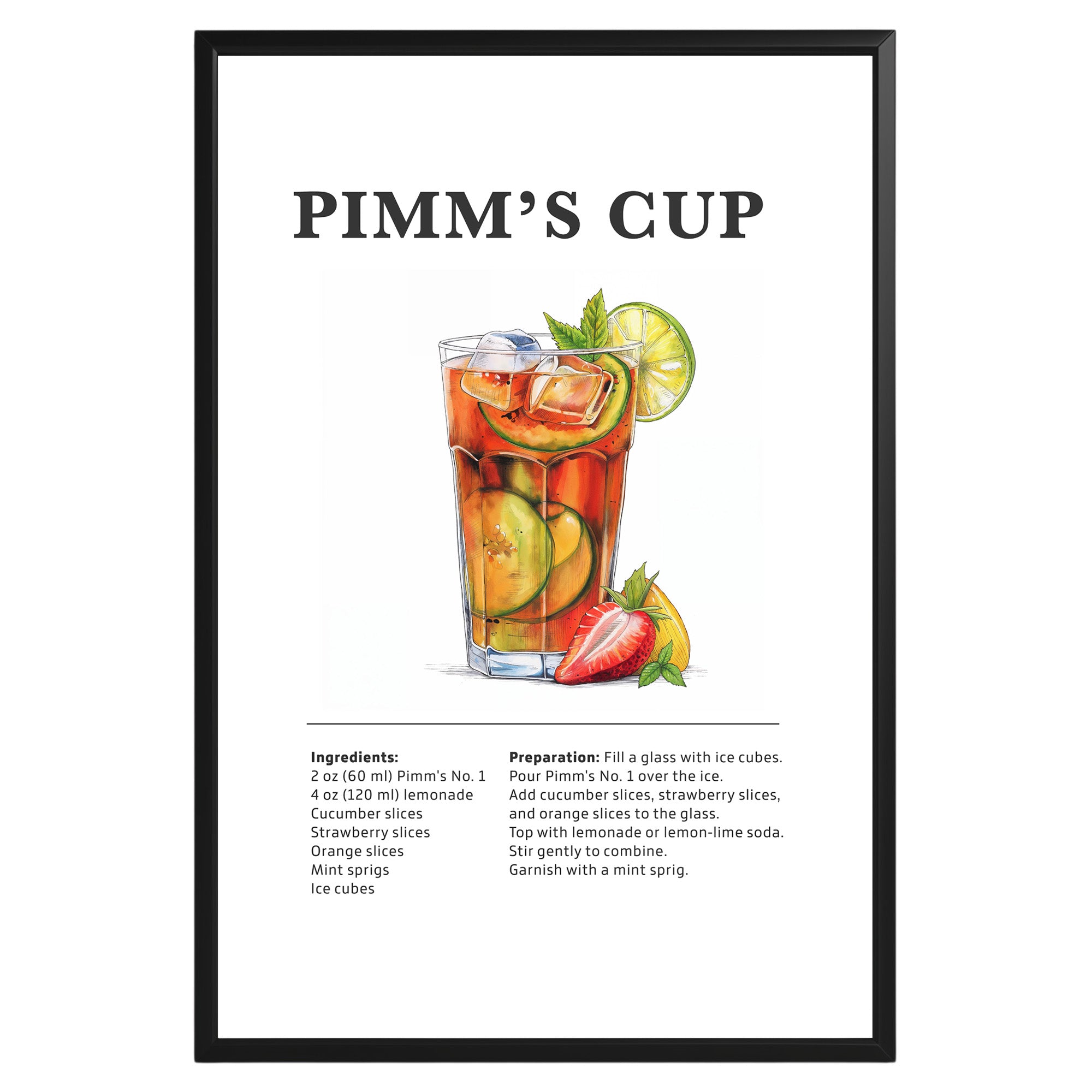 Pimm's Cup Cocktail Recipe Poster - GroovyGrove