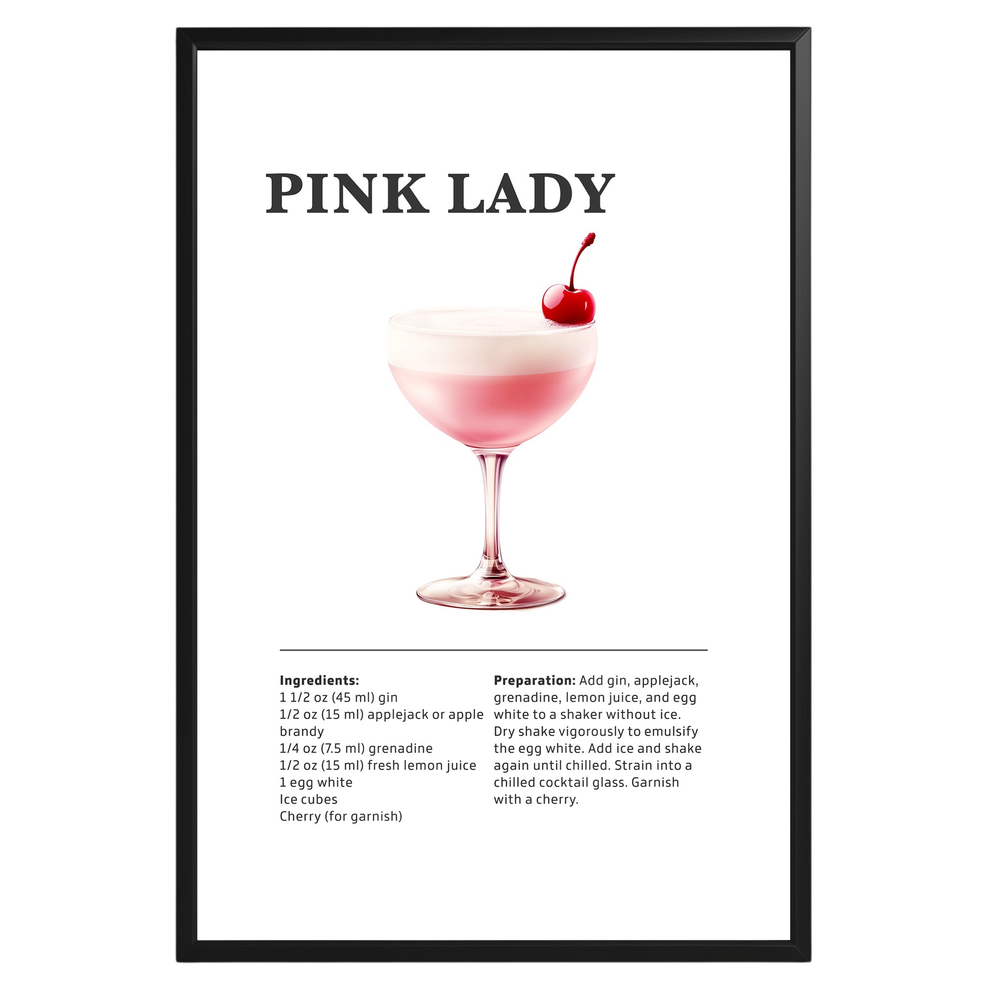 Pink Lady Cocktail Recipe Poster - GroovyGrove